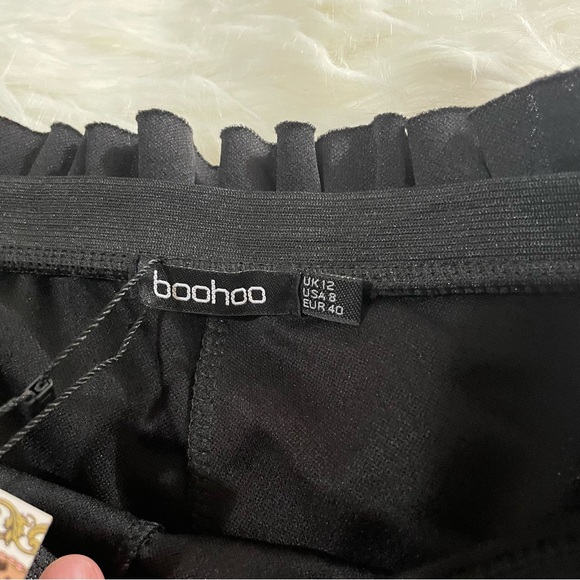 NWT boohoo Paperbag Waist Checkered Wide Leg Trouser Pants size 8 Black & White - Picture 4 of 8